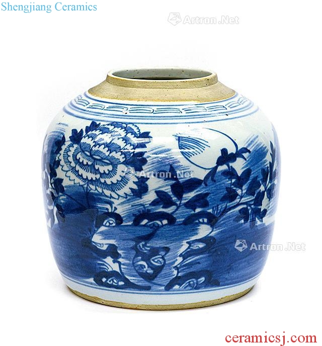 Qing dynasty blue and white flower grain tank
