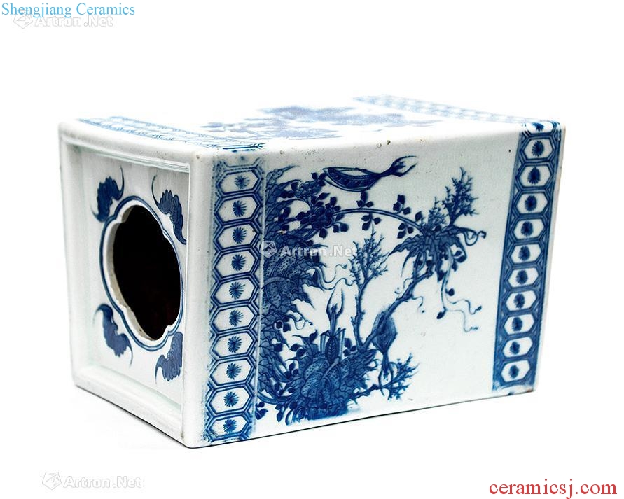 Qing dynasty blue and white flower grain porcelain pillow