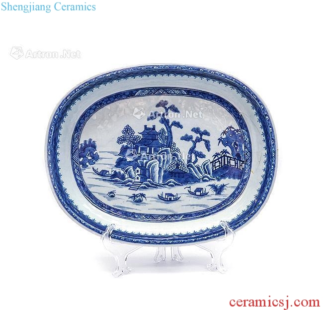 qing Blue and white landscape attic