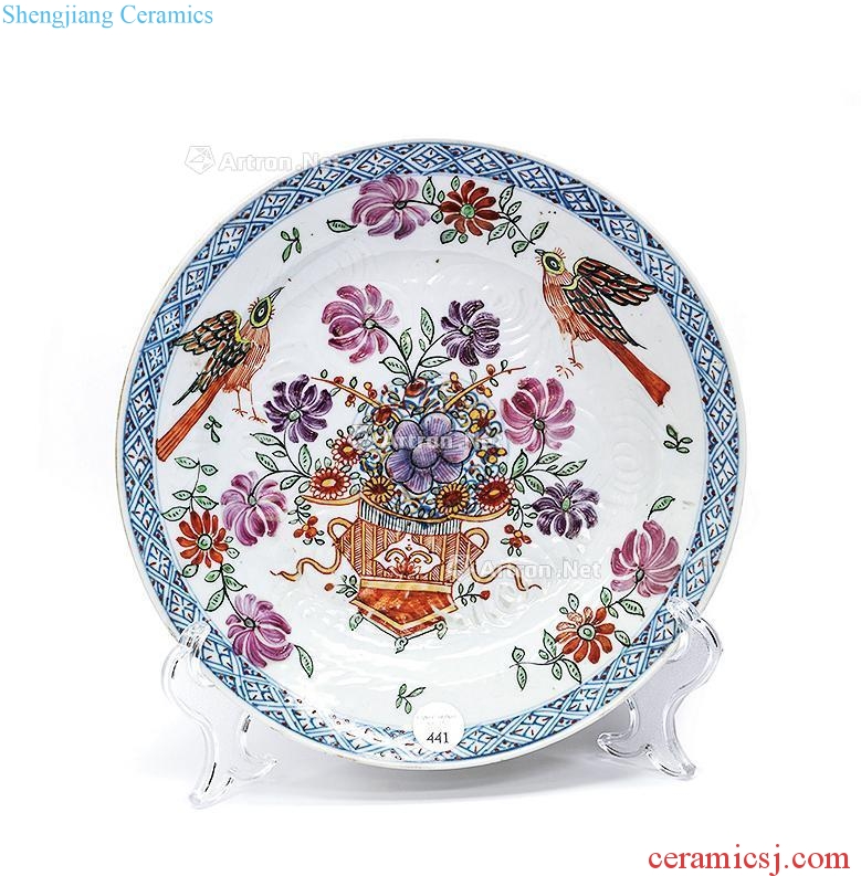 Qing dynasty blue and white powder enamel disc