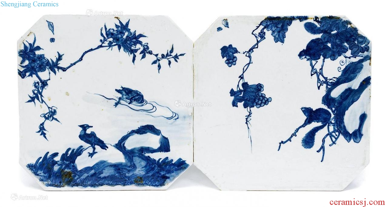 qing Blue and white flower on porcelain plate (star) (a)