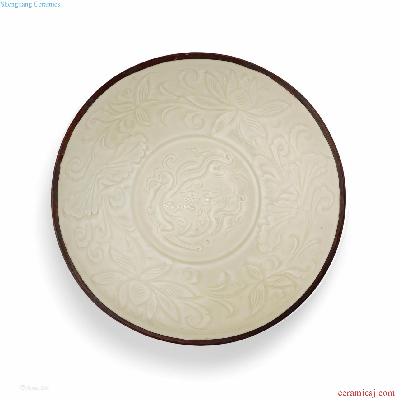 The northern song dynasty kiln white glazed carved longnu lotus lotus valve plate