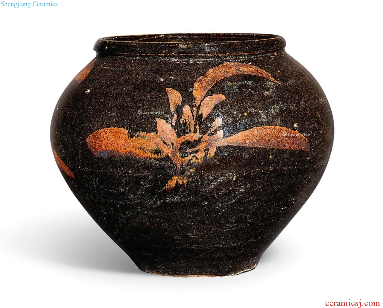 Northern song dynasty to gold The black glaze rust flower grain tank