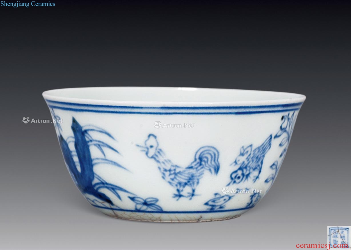 Ming Blue and white chicken cylinder cup