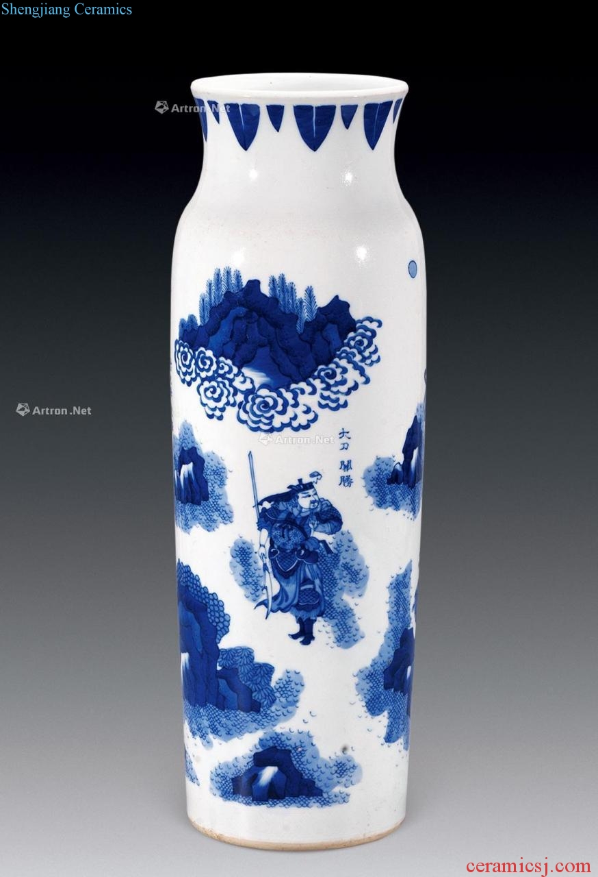 Ming chongzhen Blue and white three people object leg bottle