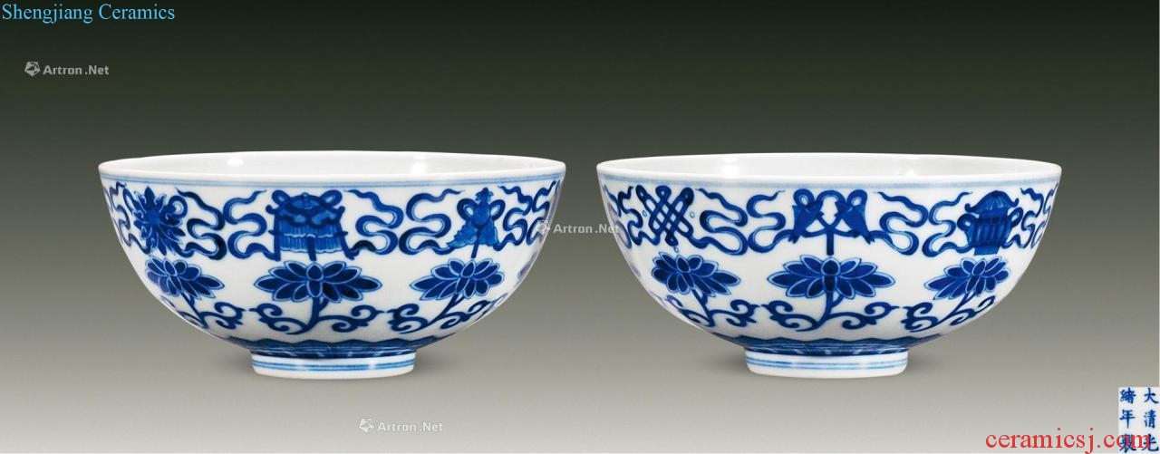 Qing guangxu Blue and white buddhist in a bowl of (a)