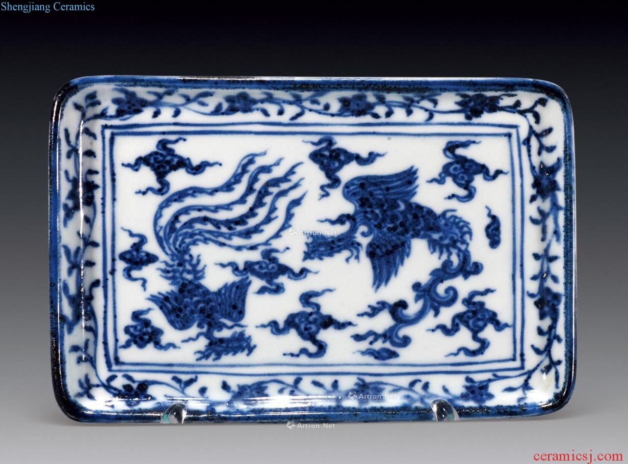 Ming Blue and white double phoenix tea tray