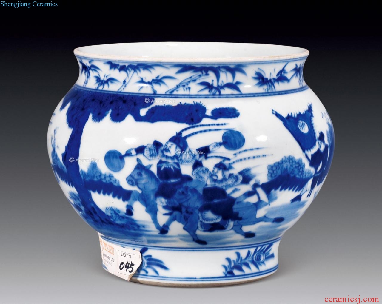 qing Blue and white horse character canister