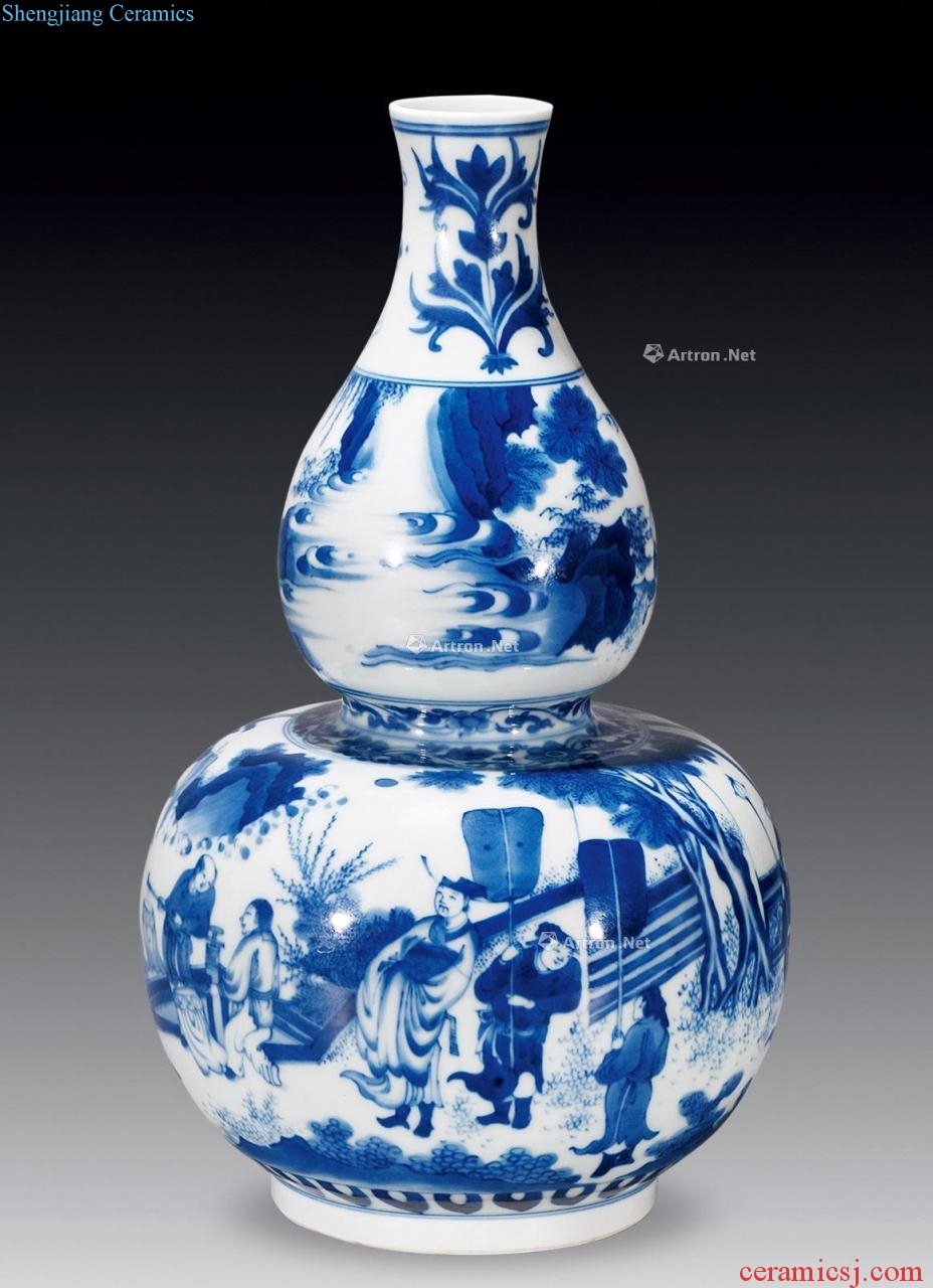 The qing emperor kangxi Blue and white figure fine bottle to visit xian
