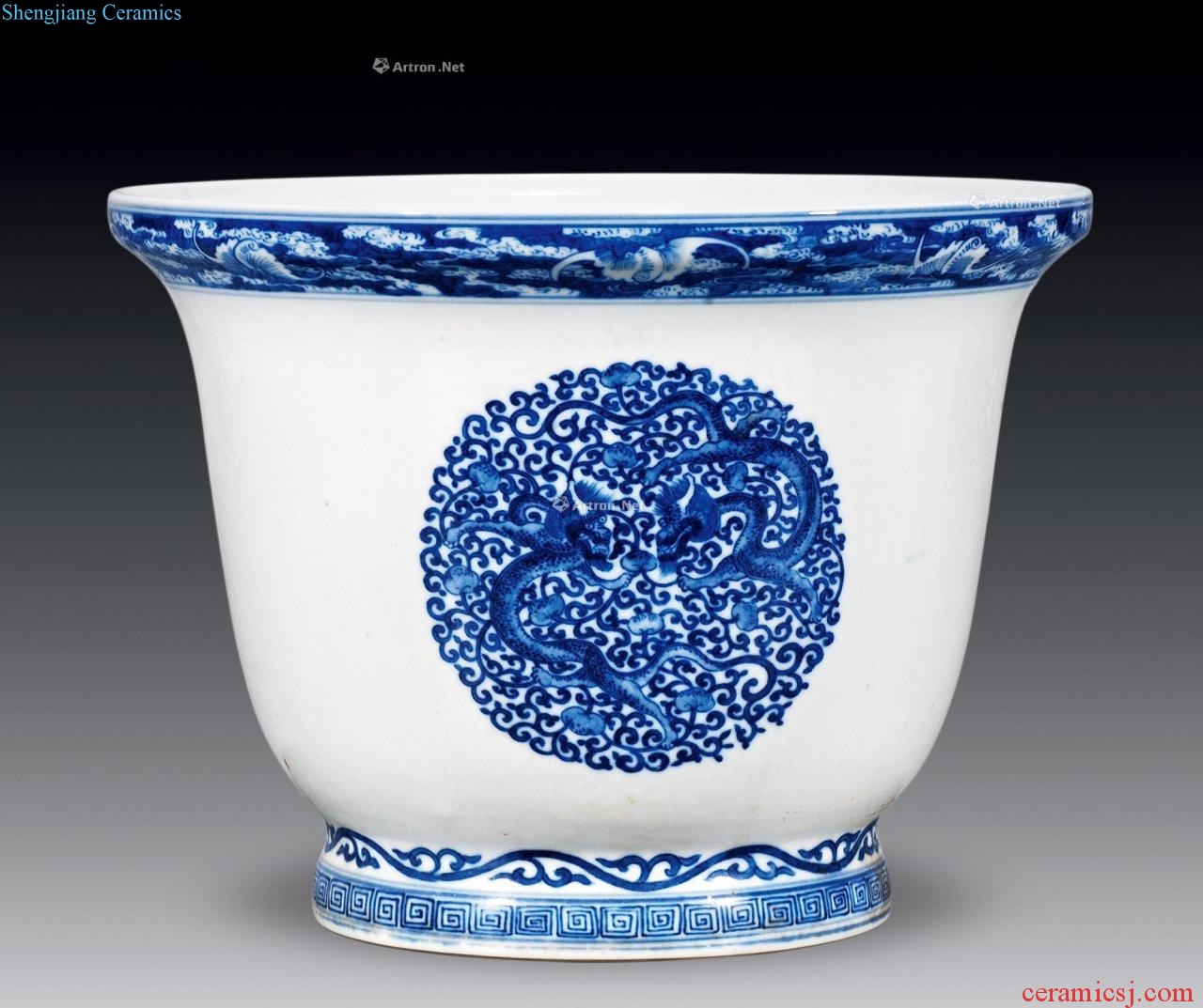 Qing qianlong blue dragon flower pot
