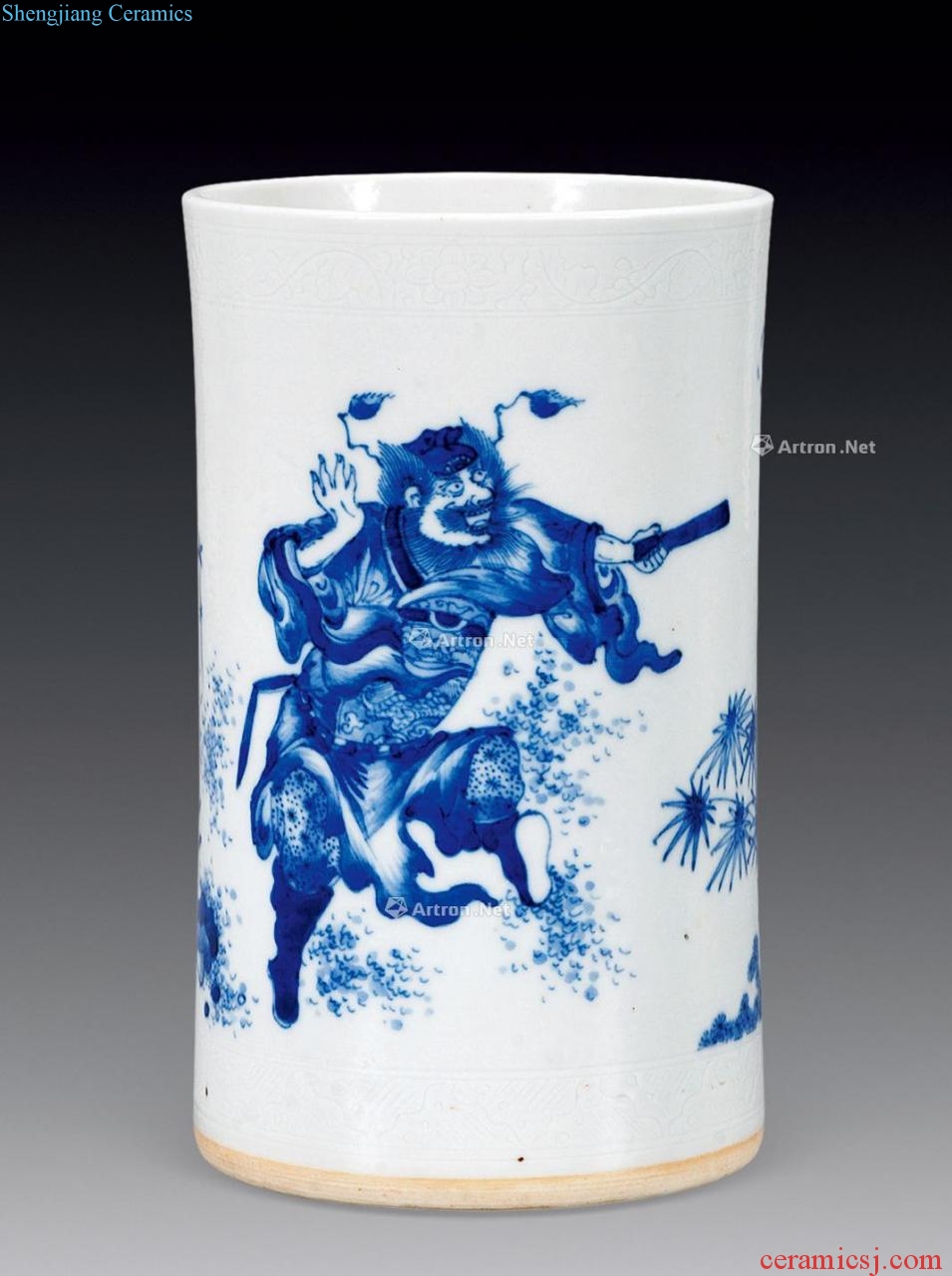 Ming chongzhen Blue and white doors after day brush pot