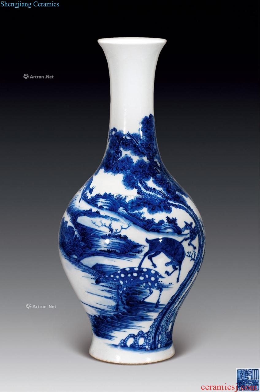 Qing qianlong Olive bottles of blue and white double pine herd of deer