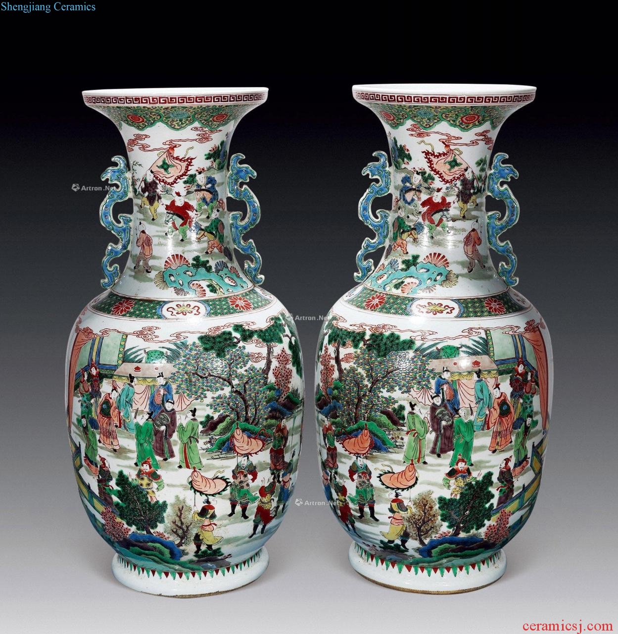 Mid qing Colorful story vase with a dragon (a)