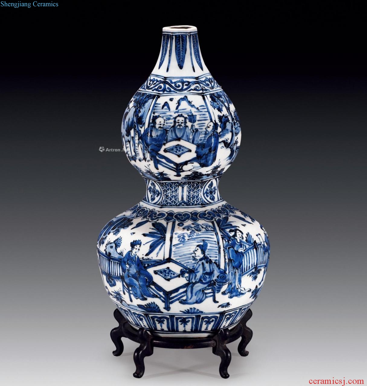 Ming jiajing Blue and white click knife horse six-party gourd bottle