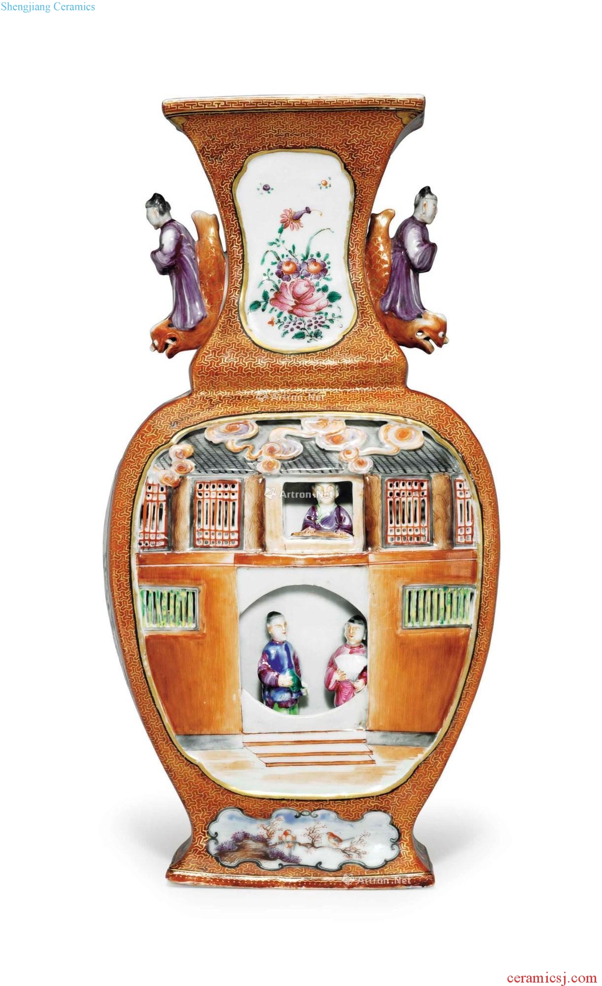 Qianlong period, about 1775 years the AN lead MOLDED AND RETICULATED FAMILLE ROSE VASE