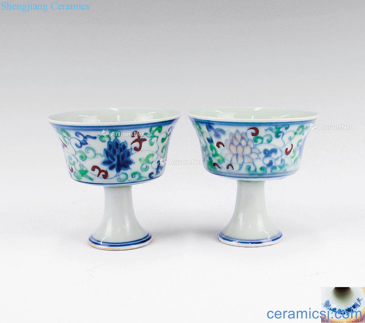 Ming bucket color flower grain footed cup (a)