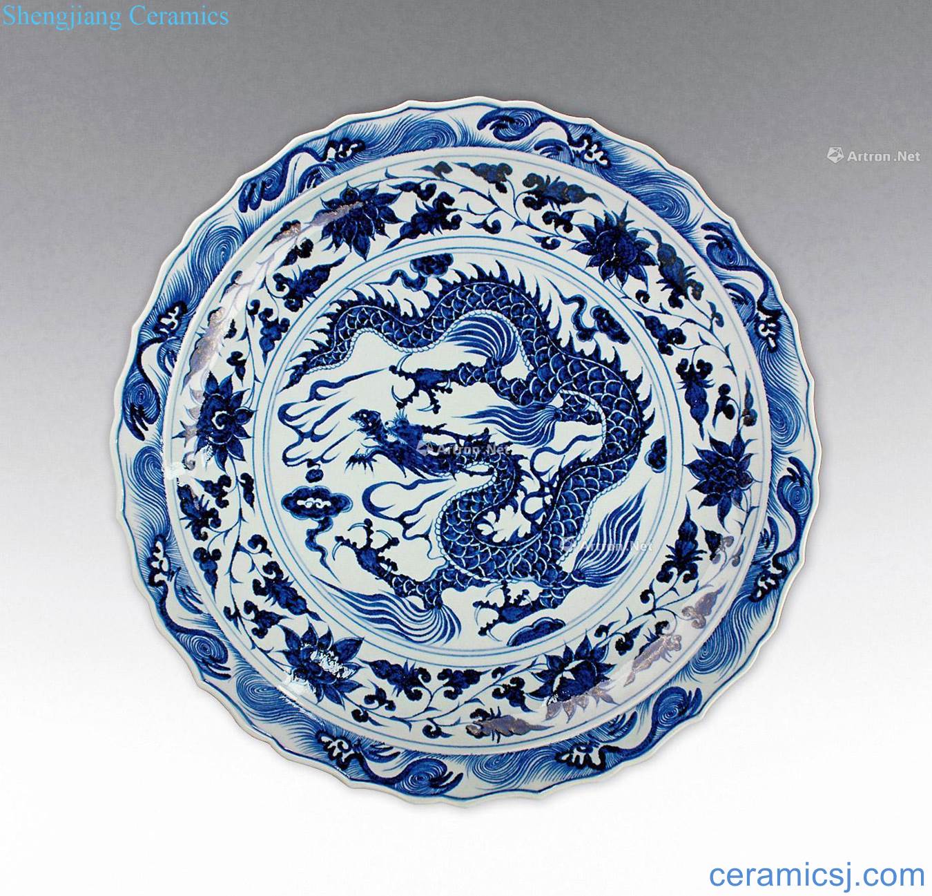 Ming Blue and white dragon aoi plate