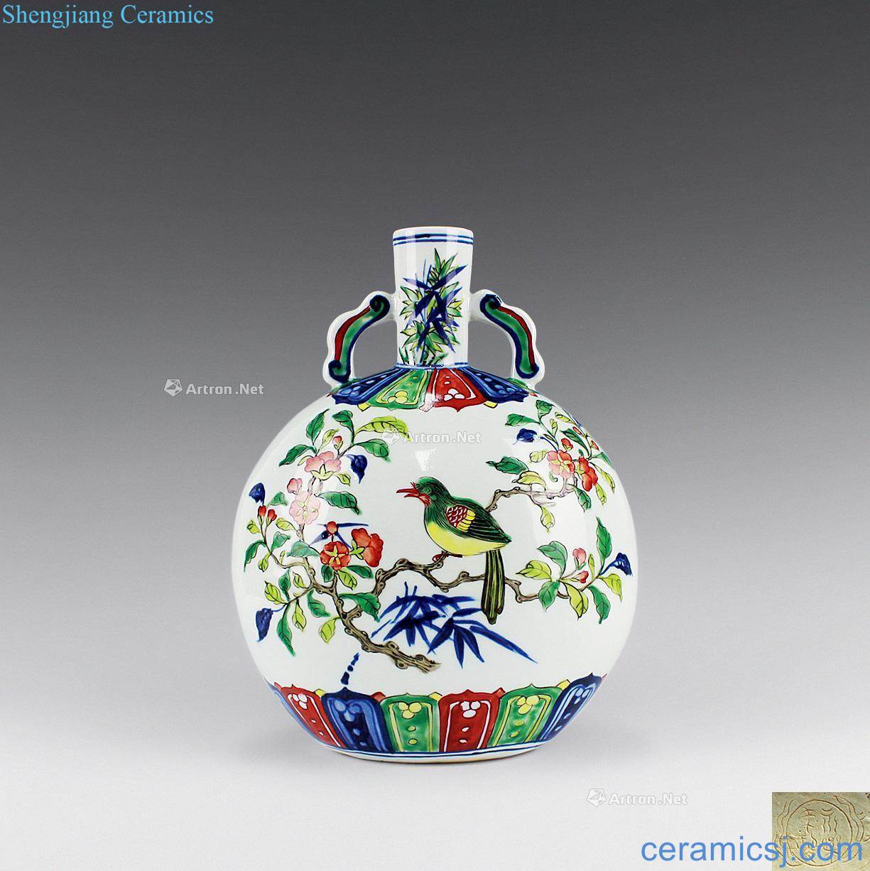Ming Colorful flowers and birds tattoos on bottle