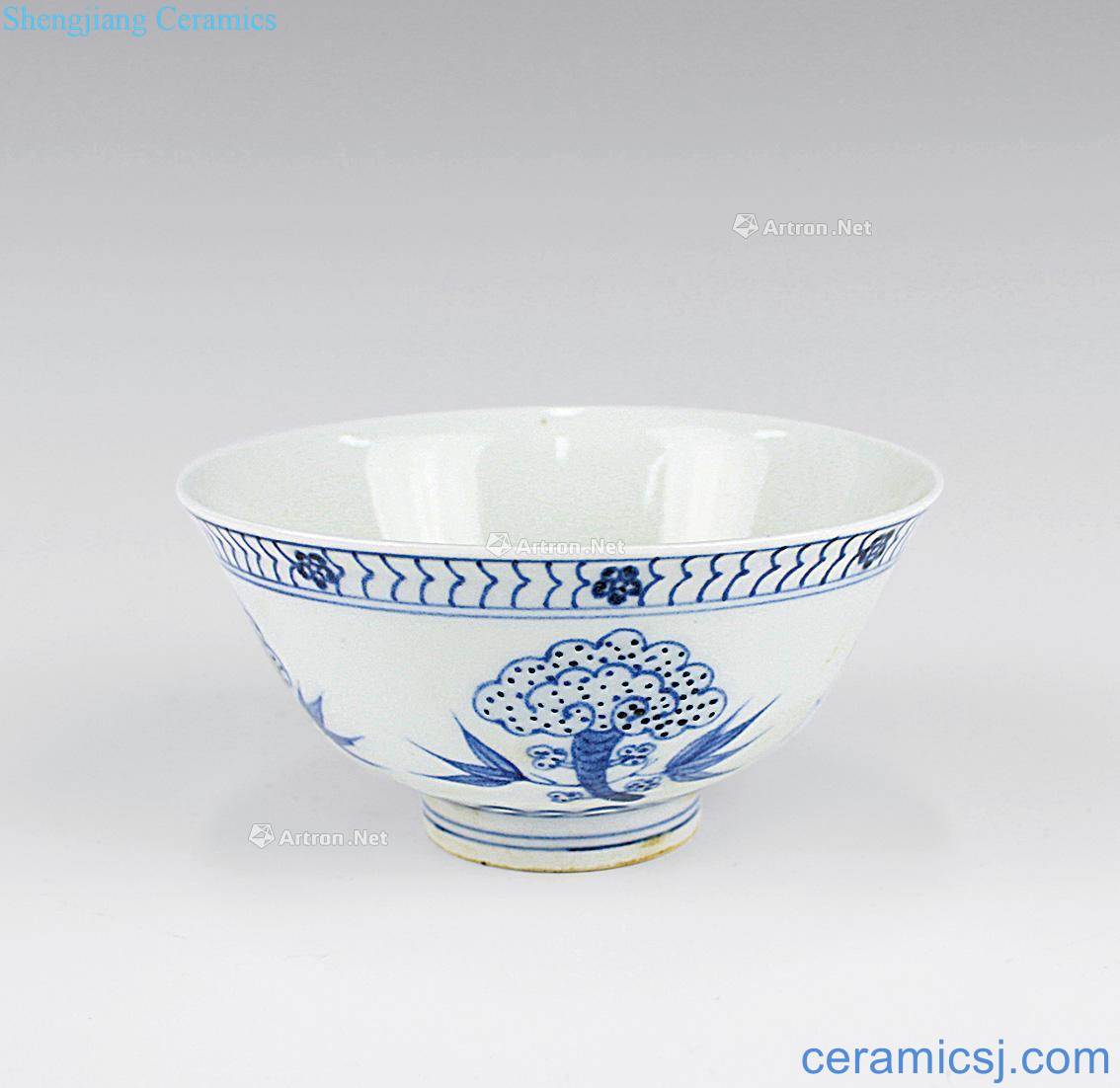 qing Blue and white, poetic lines bowl