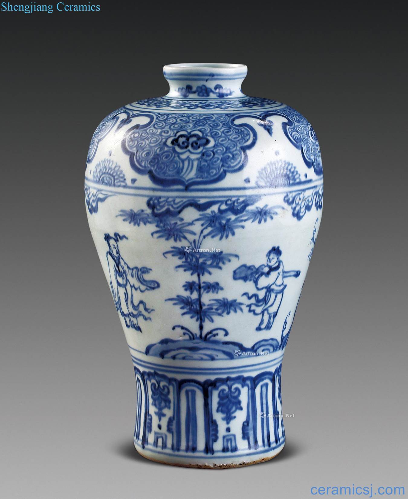 Ming blank period Stories of blue and white plum bottle