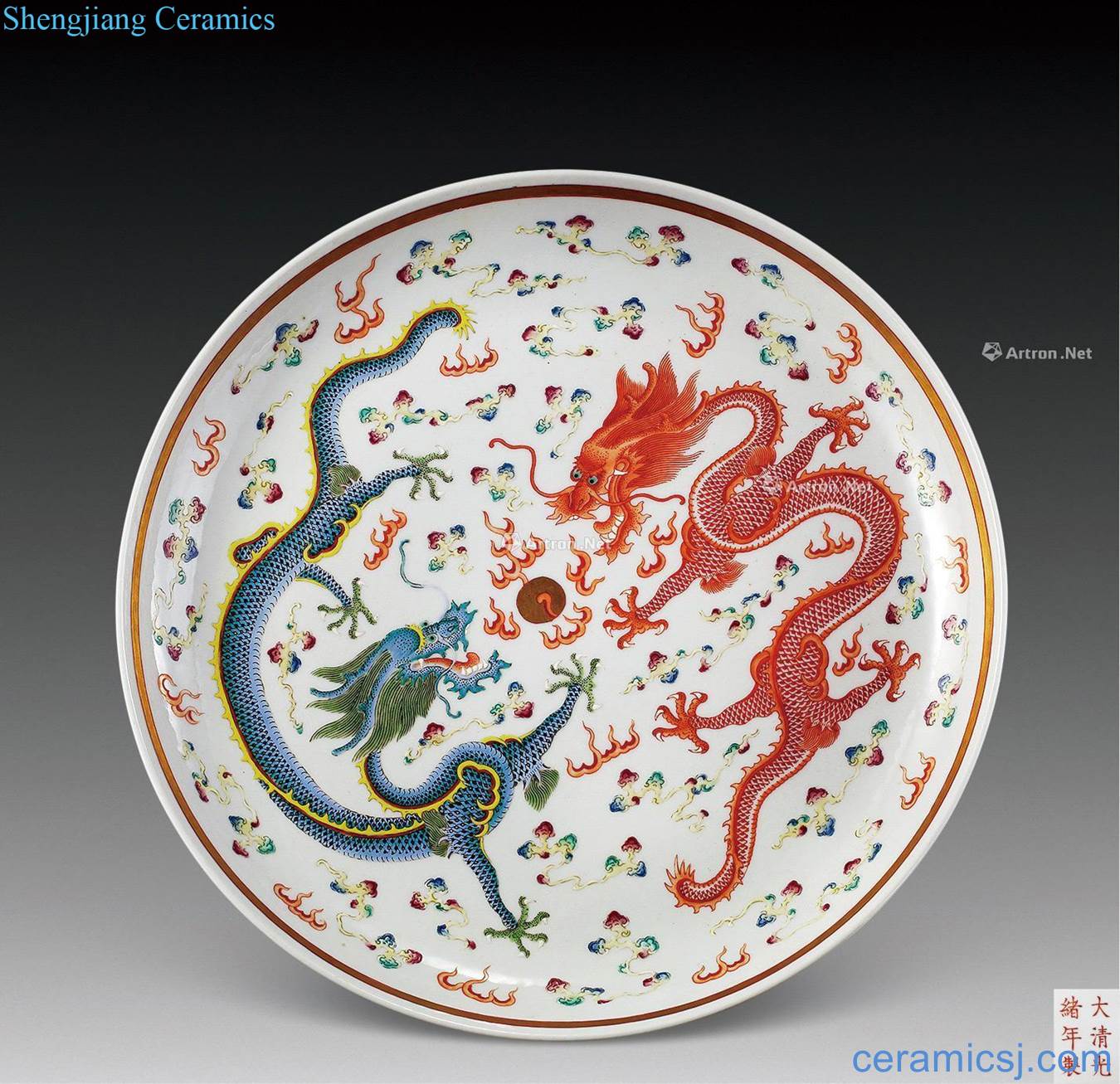 Pastel reign of qing emperor guangxu ssangyong tray