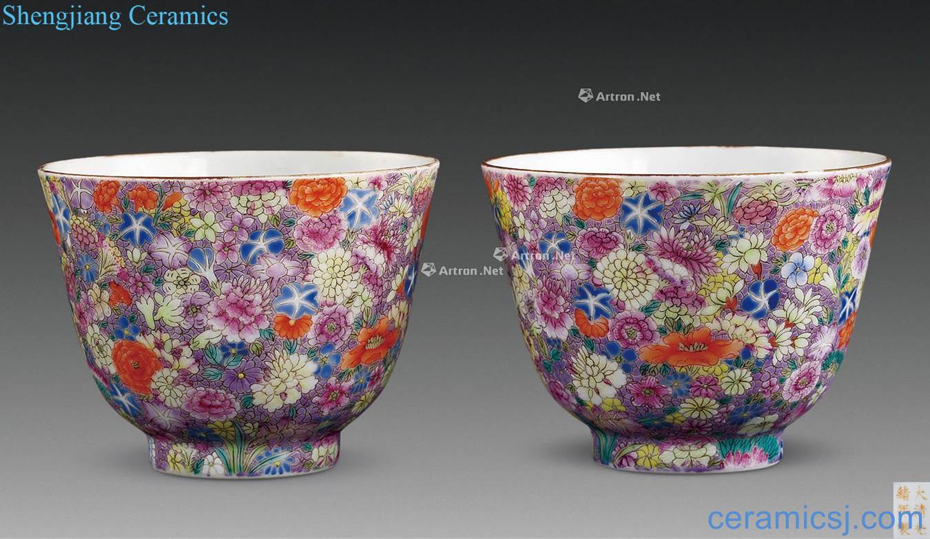 Qing guangxu pastel flowers not fall to the ground a cup of (a)