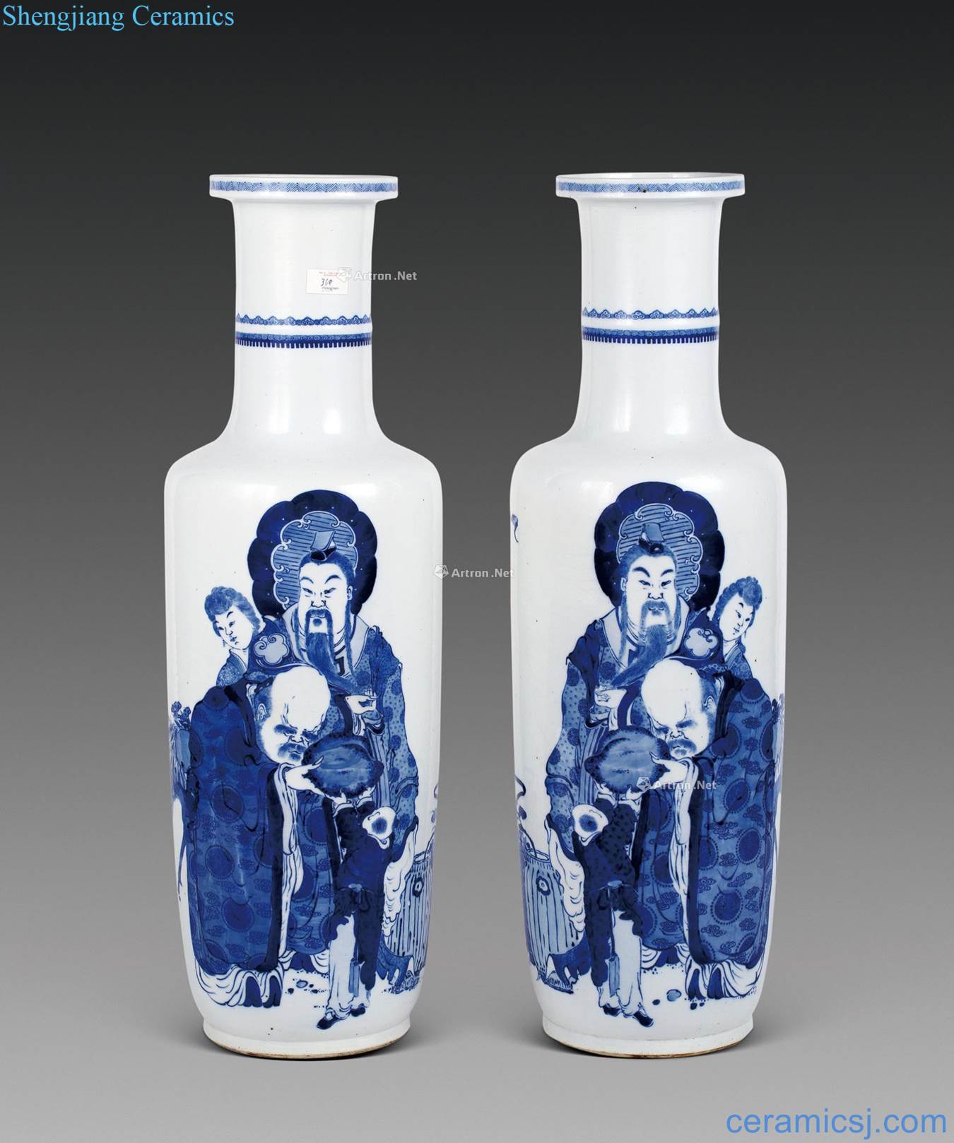 Qing guangxu Blue and white character big wooden stick bottle (a)