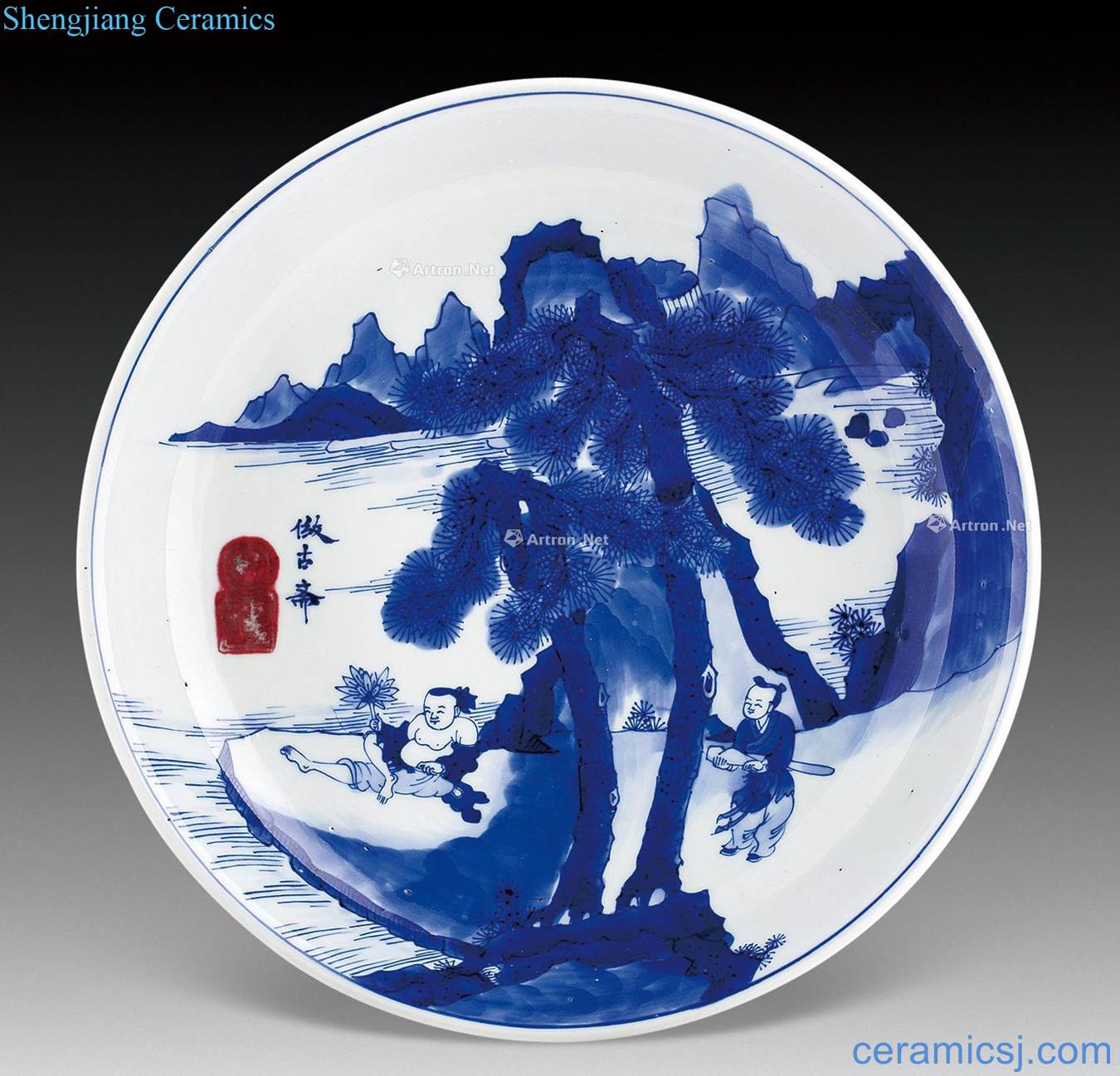 The qing emperor kangxi Blue and white characters plate