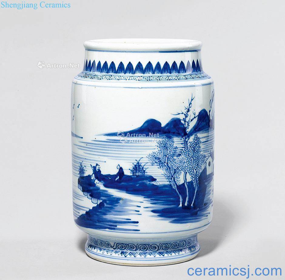 qing Blue and white landscape character lantern