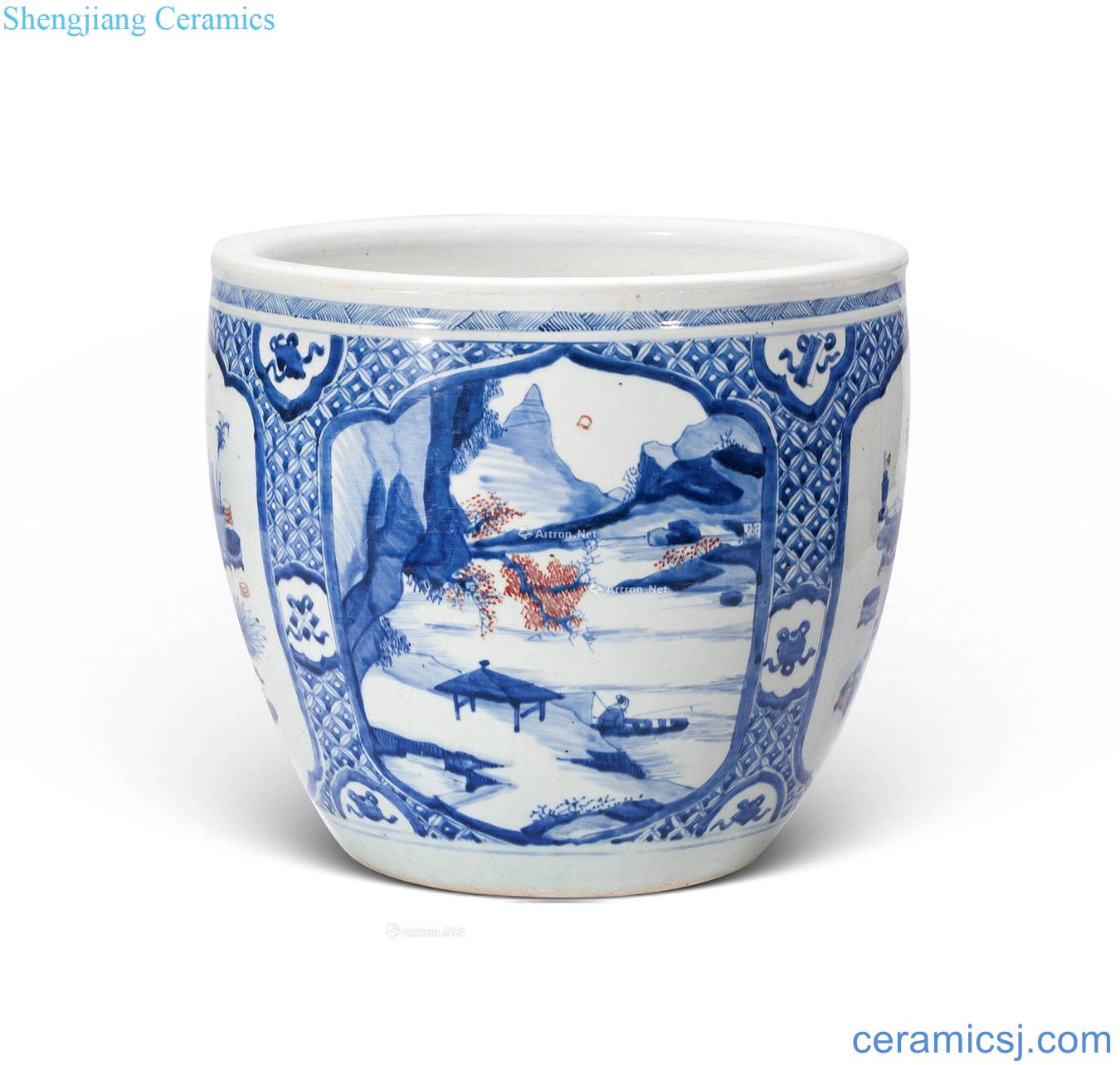 The qing emperor kangxi Blue and white antique pictures cylinder youligong landscape characters