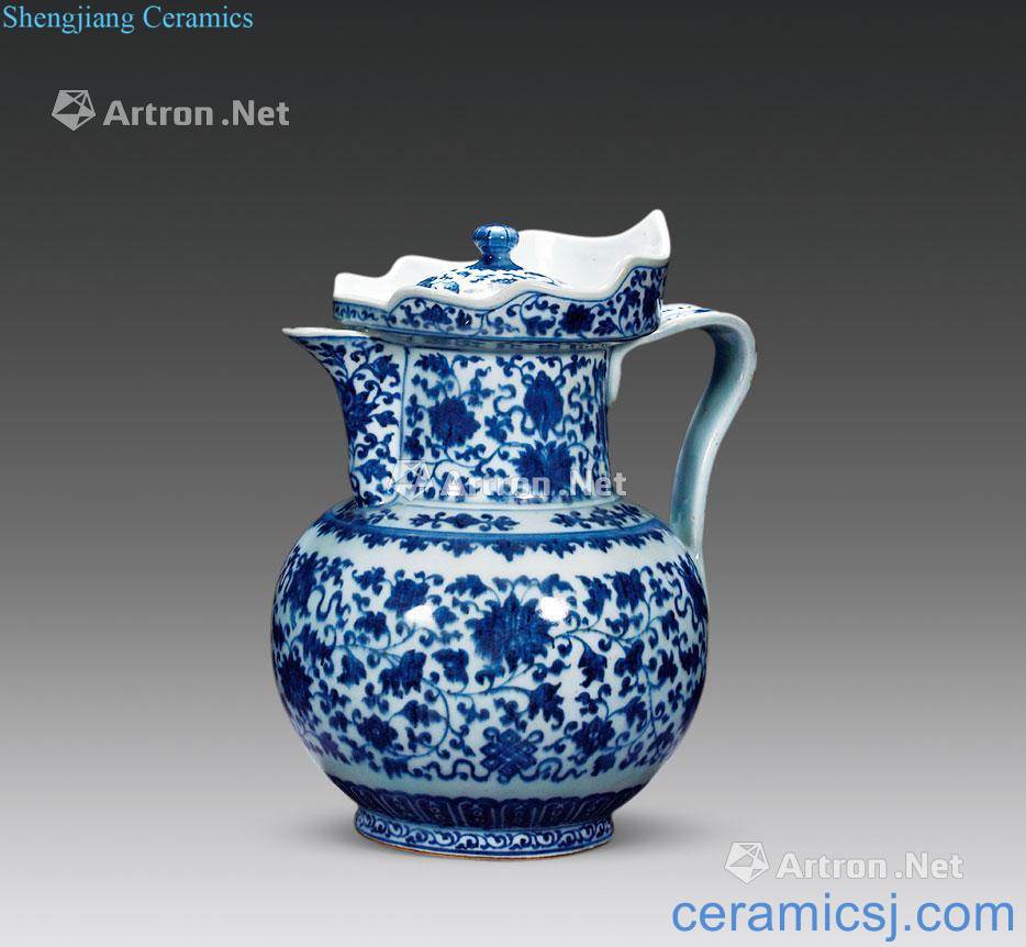qing Blue and white lotus flower mitral pot