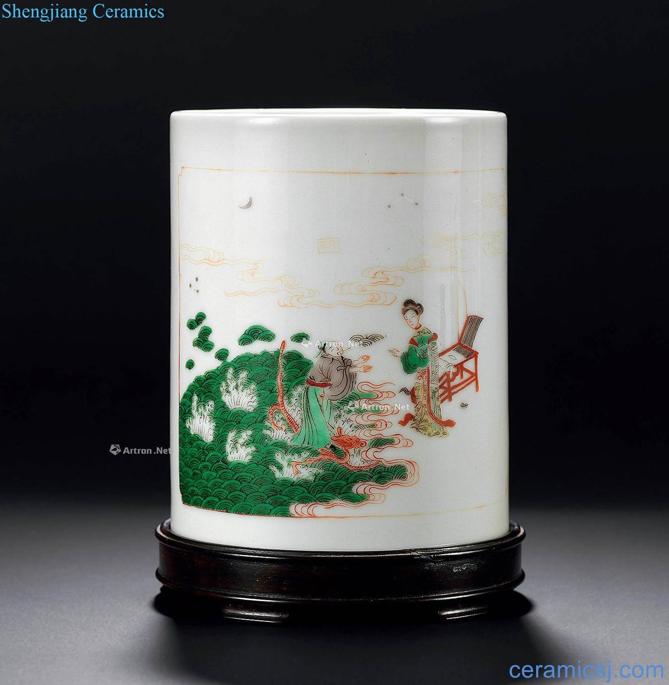 Qing guangxu Colorful characters story lines brush pot