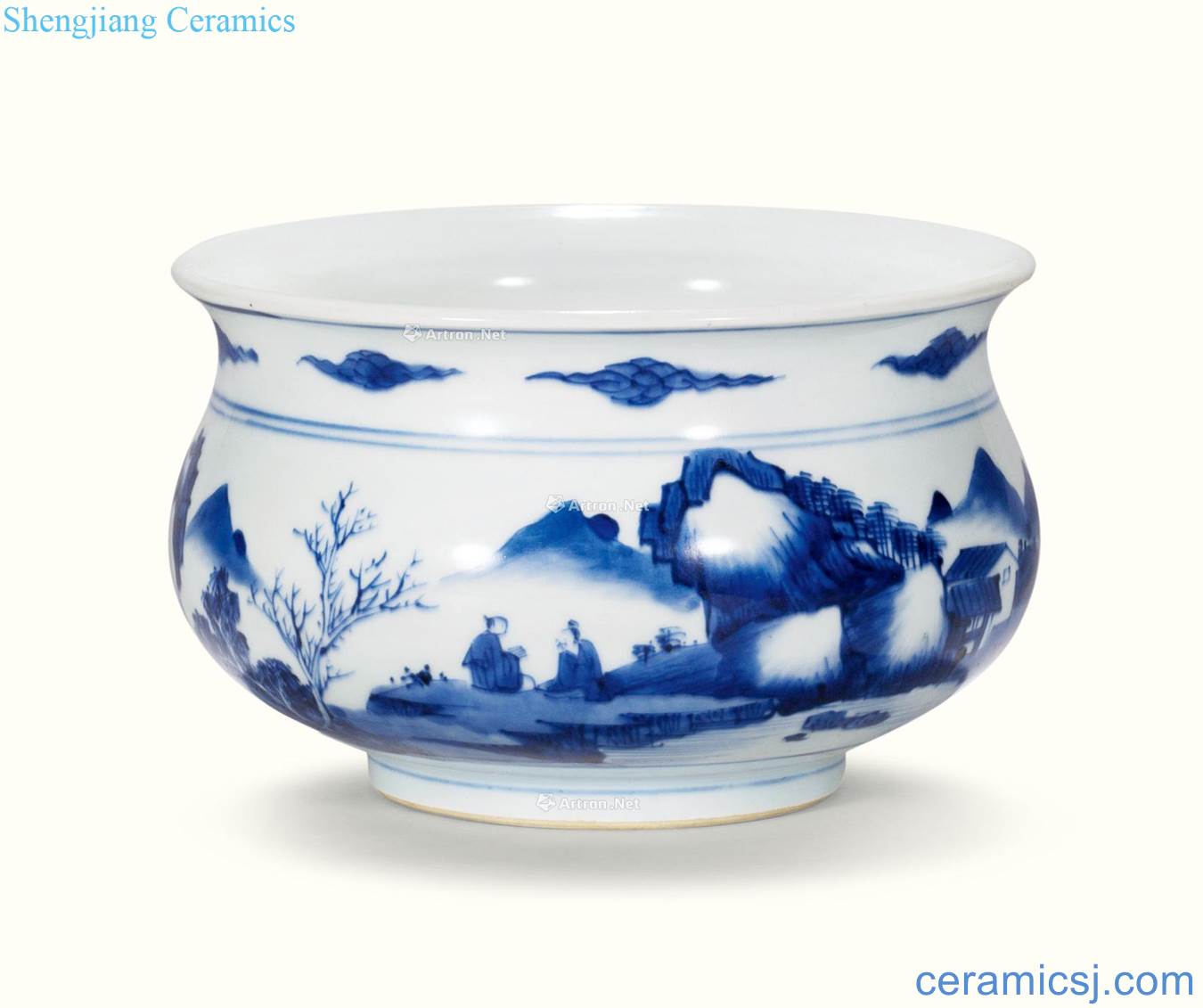 The qing emperor kangxi Blue and white landscape character figure bowl type furnace