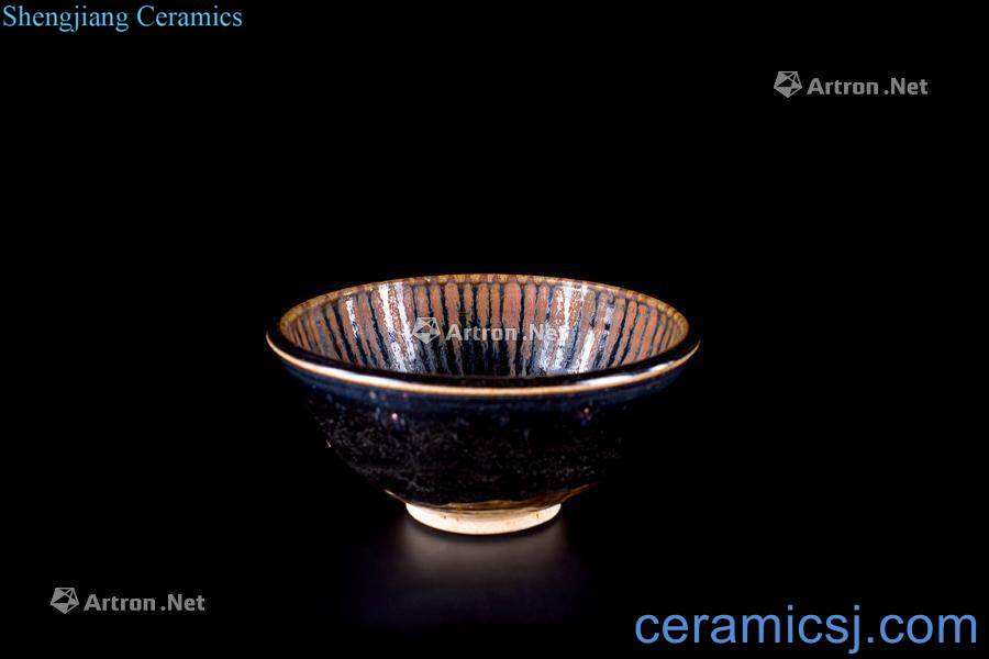 Gold magnetic state kiln  black glaze brown streak bowl