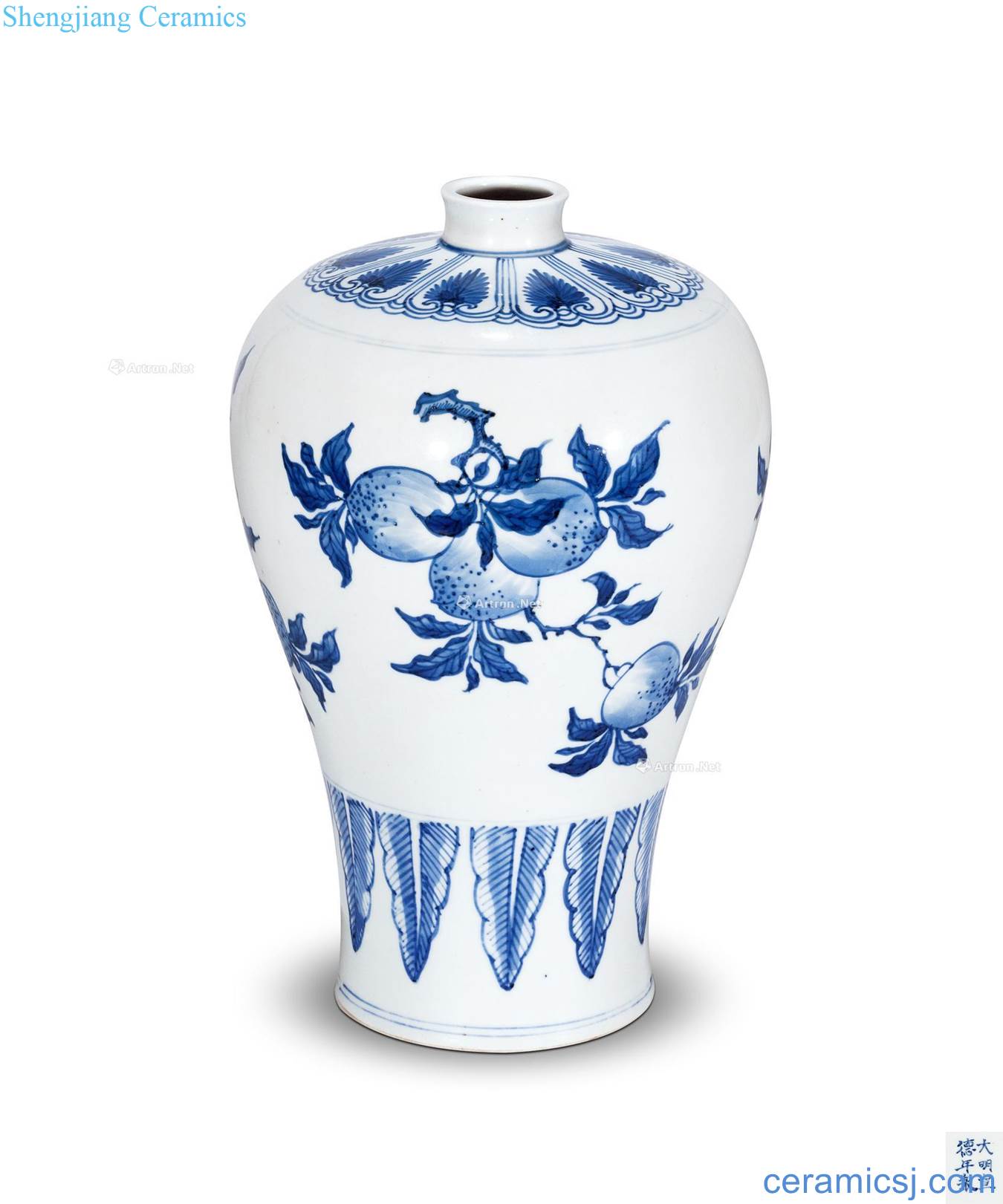 The qing emperor kangxi Blue and white sanduo grain mei bottle