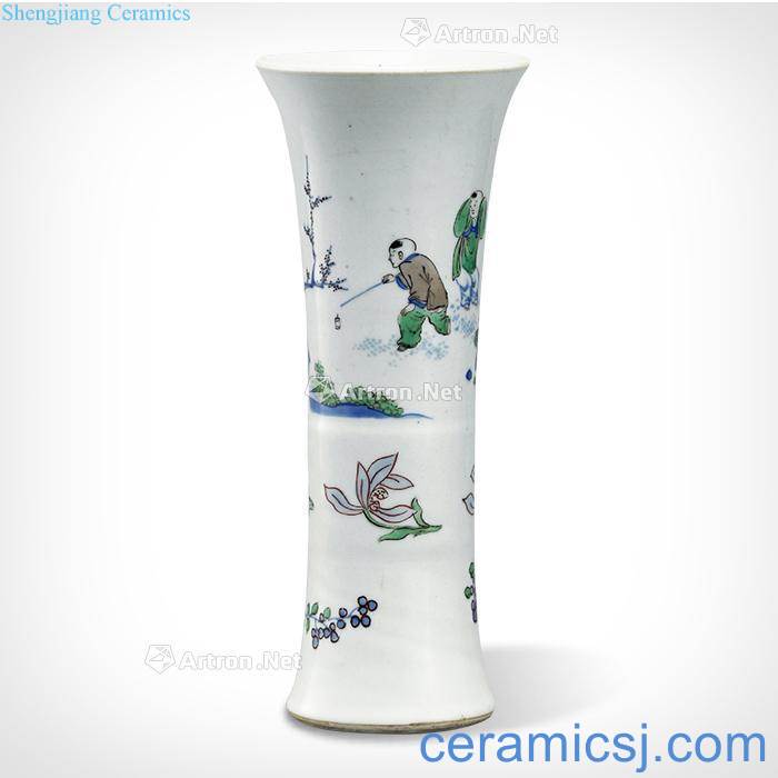 The early qing dynasty blue-and-white flower vase with colorful baby play grain
