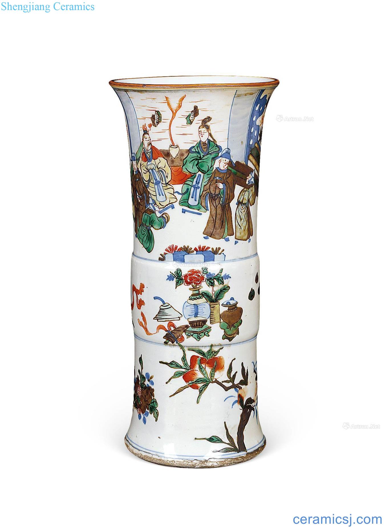 Qing shunzhi Blue and white color prince zhongwu of fenyang offer birthday felicitations figure vase with flowers