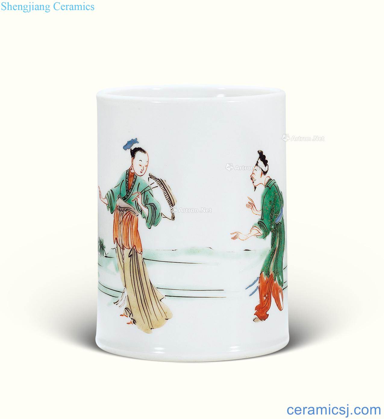 The qing emperor kangxi figure pen container colorful characters