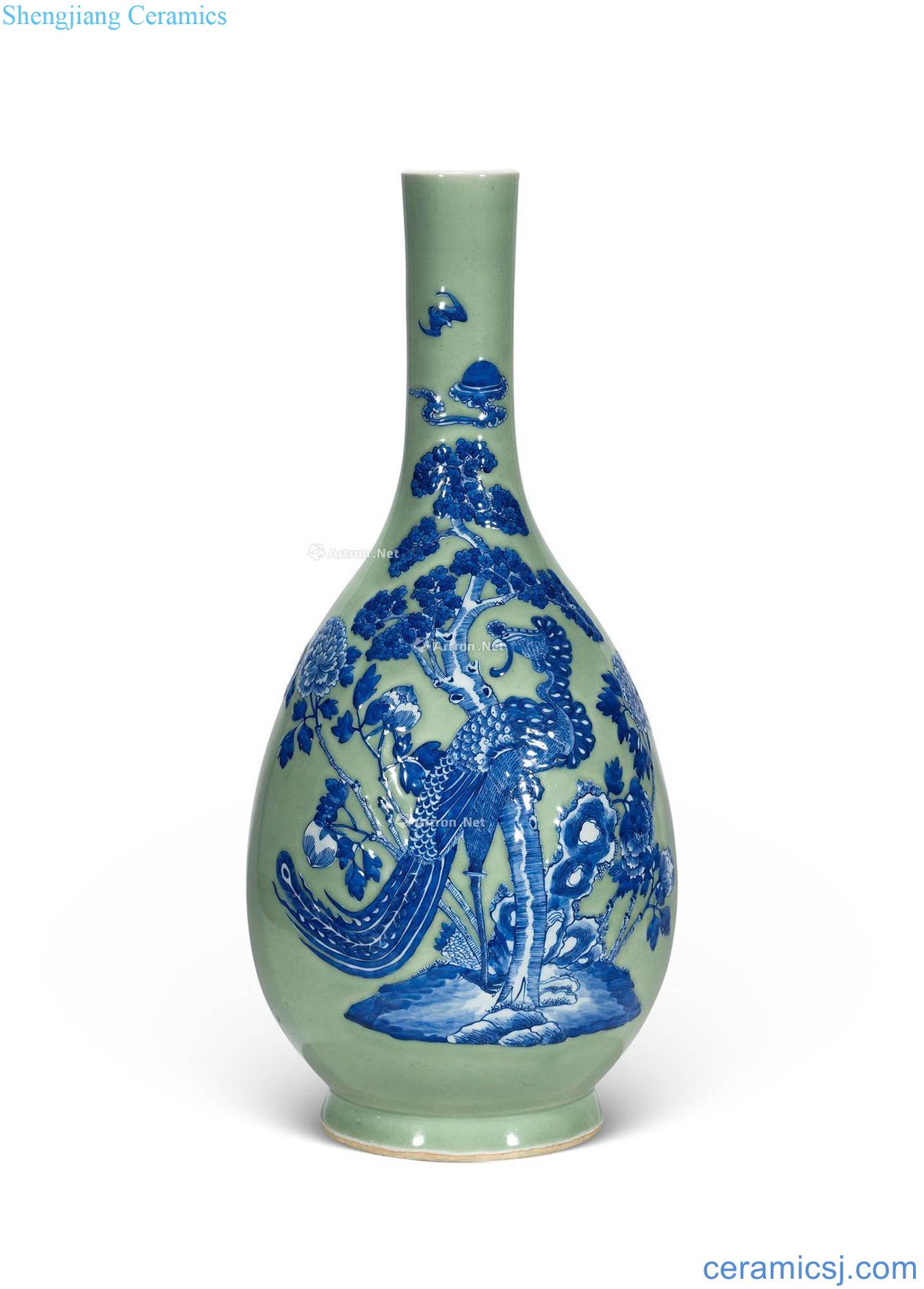 Qing wear peony fung pea green glaze porcelain grain to the flask