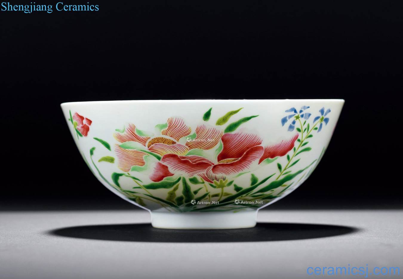Qing yongzheng pastel corn poppy flower green-splashed bowls