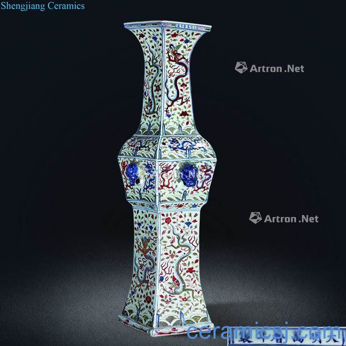 Five dragon grain flower vase with blue and white