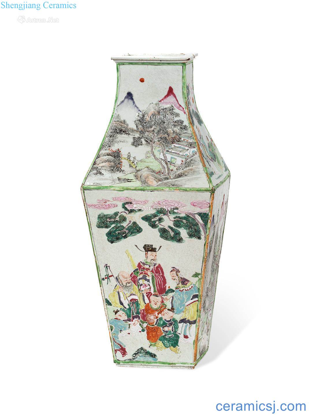 Qing yongzheng pastel landscape character figure four bottles