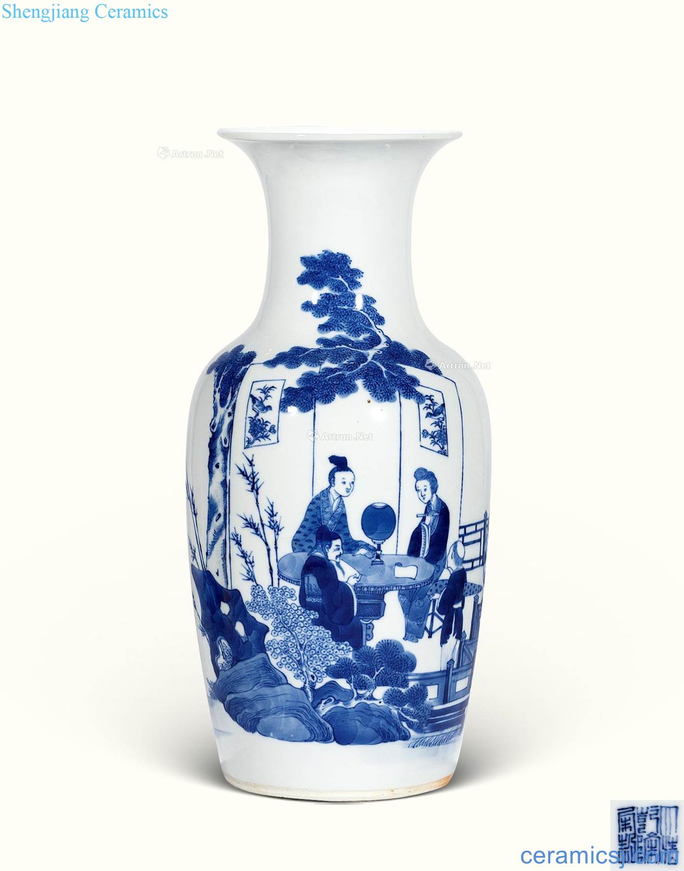 Stories of qing dynasty blue and white figure bottles