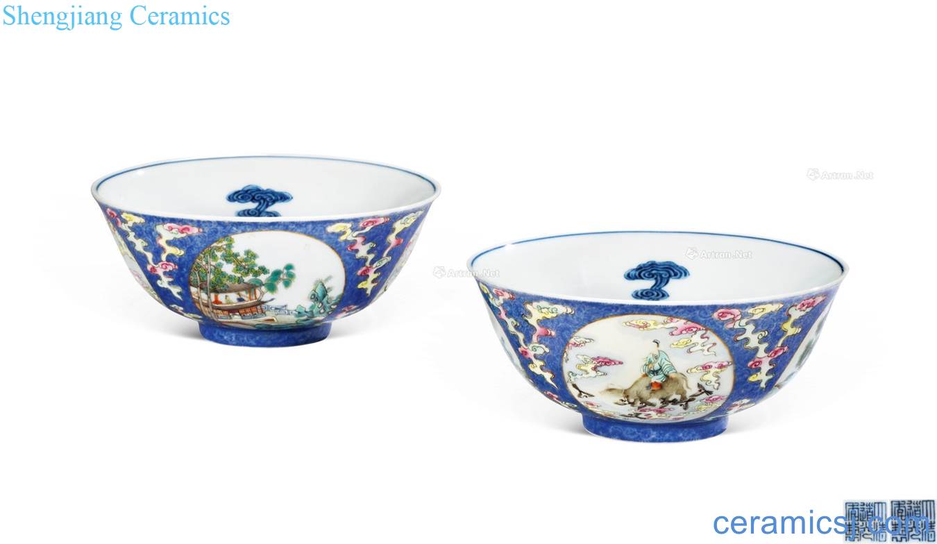 Qing daoguang to plunge into the blue enamel medallion "vega" figure bowl (a)