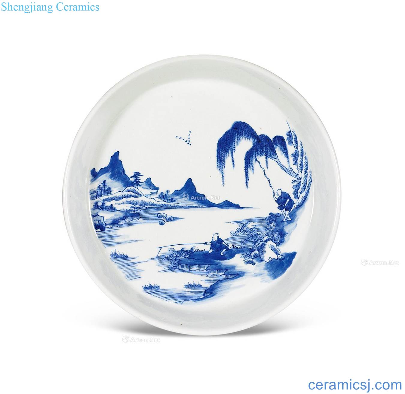 Qing qianlong Blue and white landscape character figure tea tray