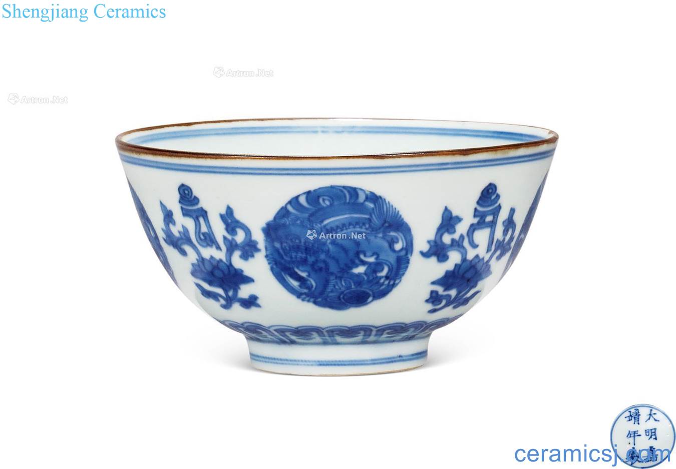 Qing dynasty blue and white animal print bowl
