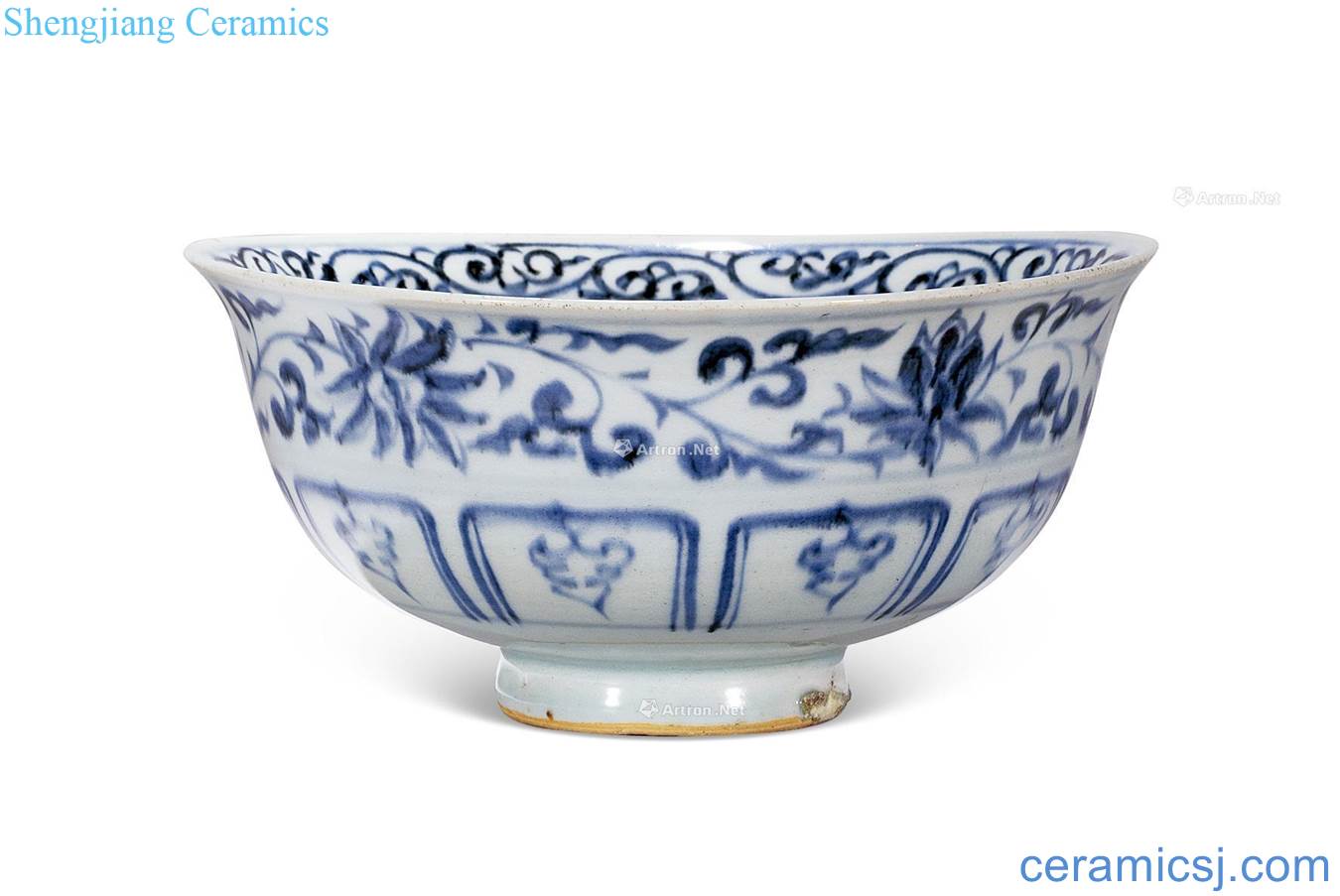 yuan Blue and white branch flowers green-splashed bowls