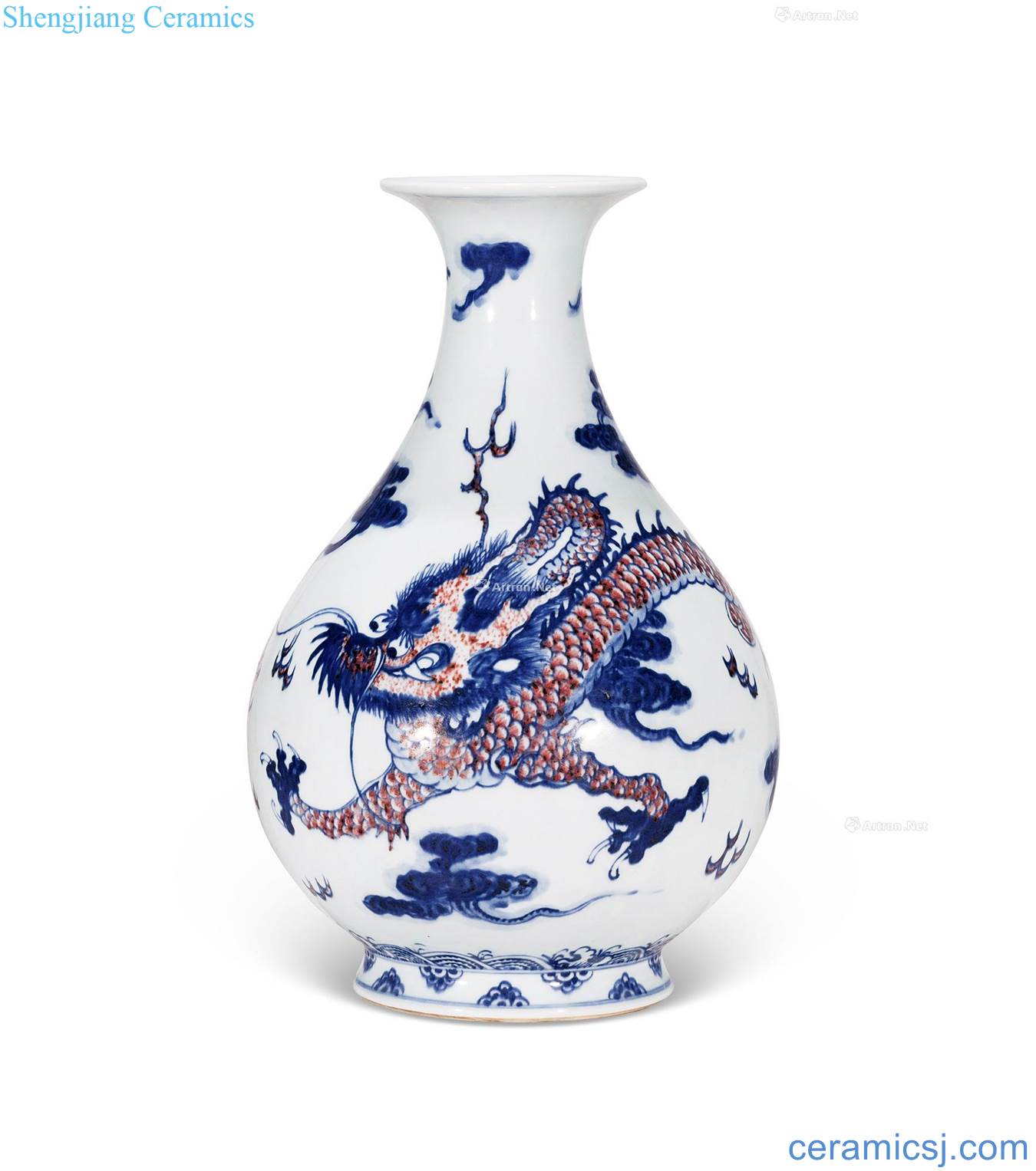 Qing qianlong Blue and white youligong pearl dragon grain okho spring