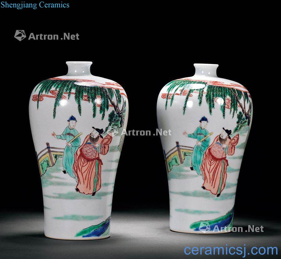 The qing emperor kangxi Colorful characters plum bottle (a)