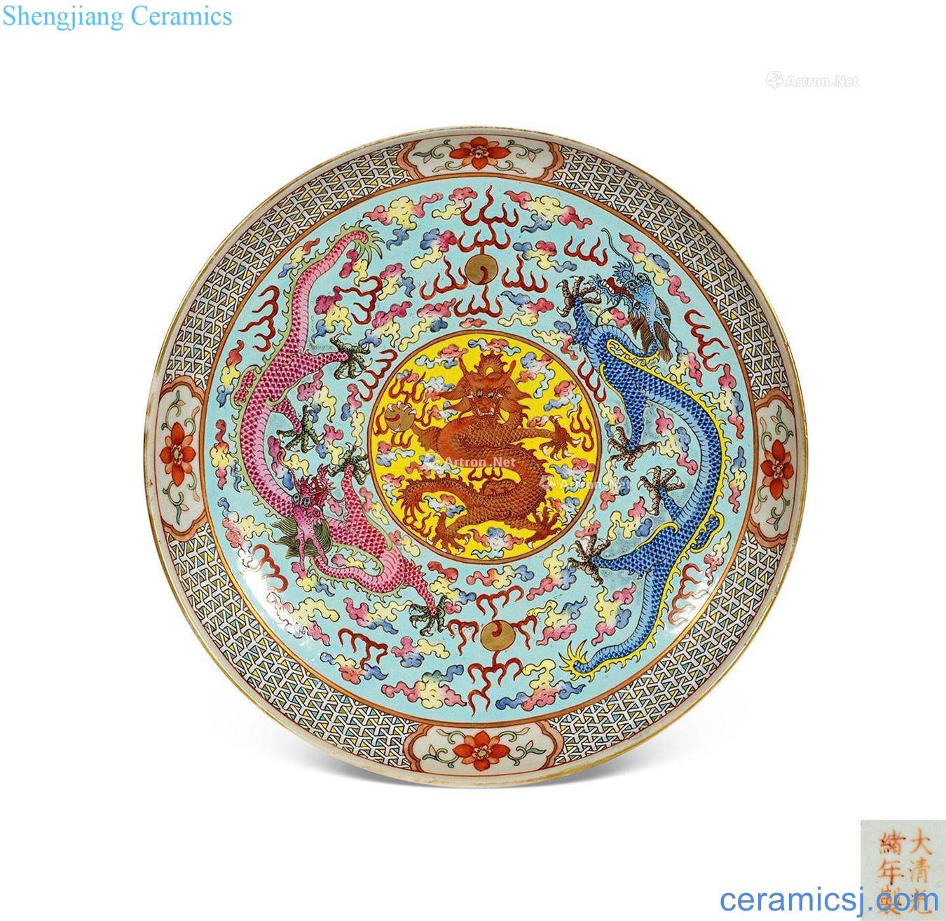 Qing guangxu pastel paint YunLongWen plate